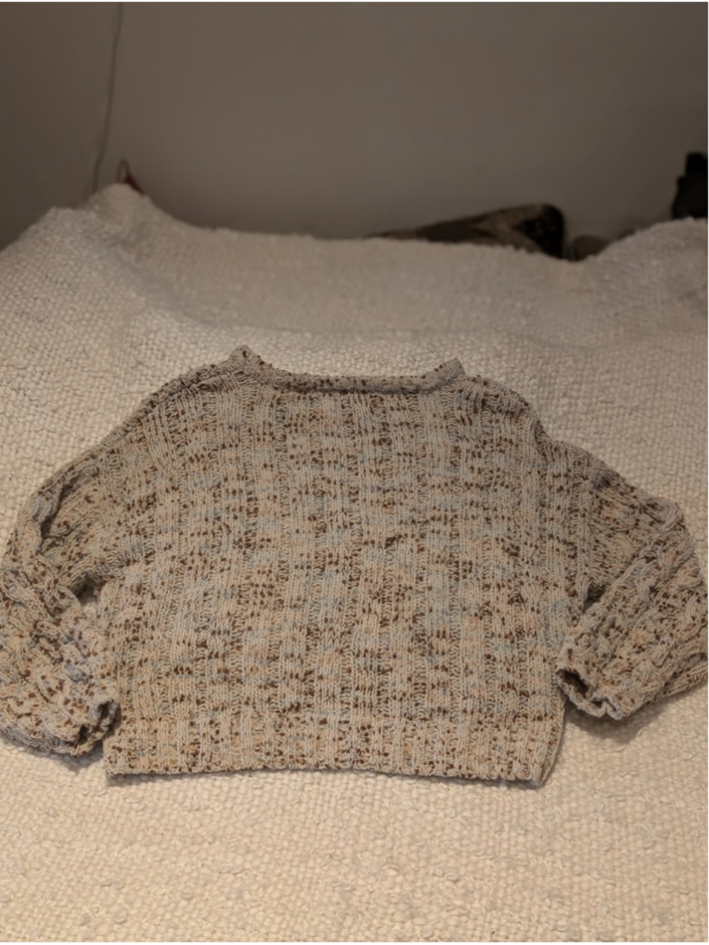 669 - Moon & Madison XS Oversized Cropped Open Knit Sweater Neutral Boho - Picture 9 of 9